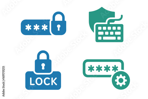 Digital Security and Password Protection Icons Set.