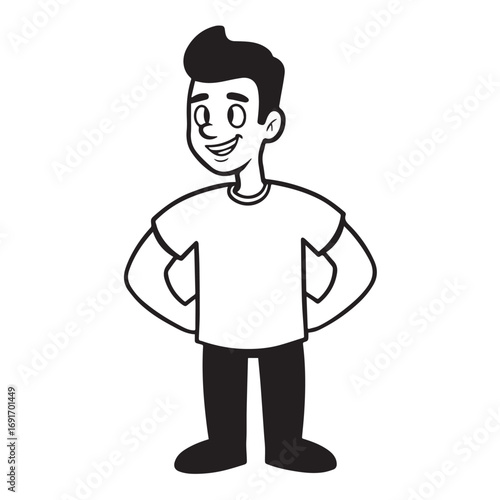 Handsome Man Black and White Illustration Vector Image Male Portrait Fashion Sketch Line Art Design	