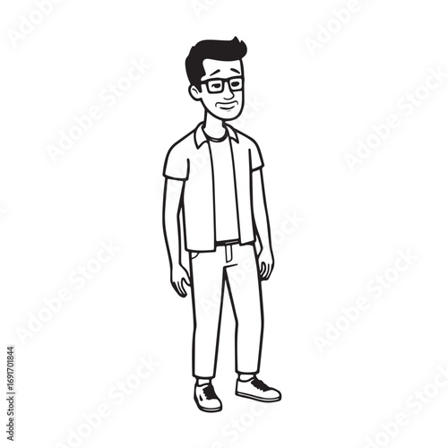 Handsome Man Black and White Illustration Vector Image Male Portrait Fashion Sketch Line Art Design	