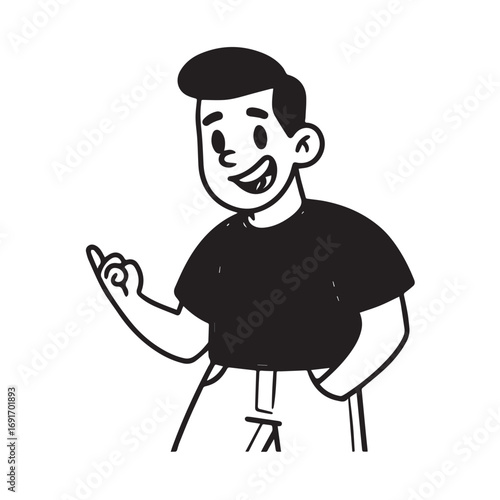 Handsome Man Black and White Illustration Vector Image Male Portrait Fashion Sketch Line Art Design	