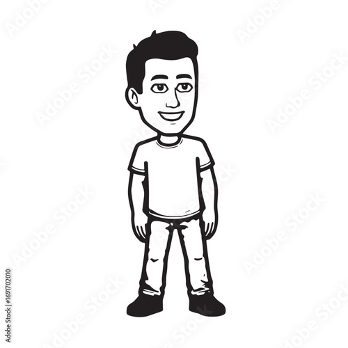 Handsome Man Black and White Illustration Vector Image Male Portrait Fashion Sketch Line Art Design	