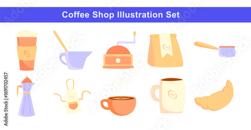 Coffee Elements Vector Pack – Cups, Beans, Grinder, Accessories Illustration