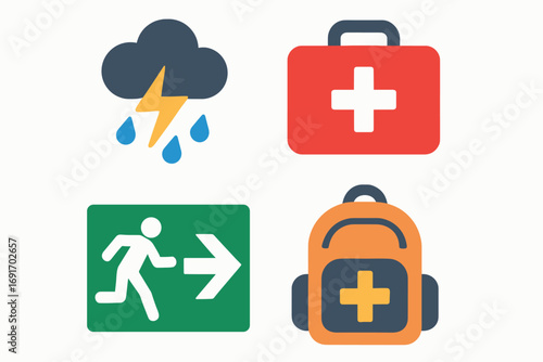 Emergency preparedness and safety icons for various situations and scenarios.