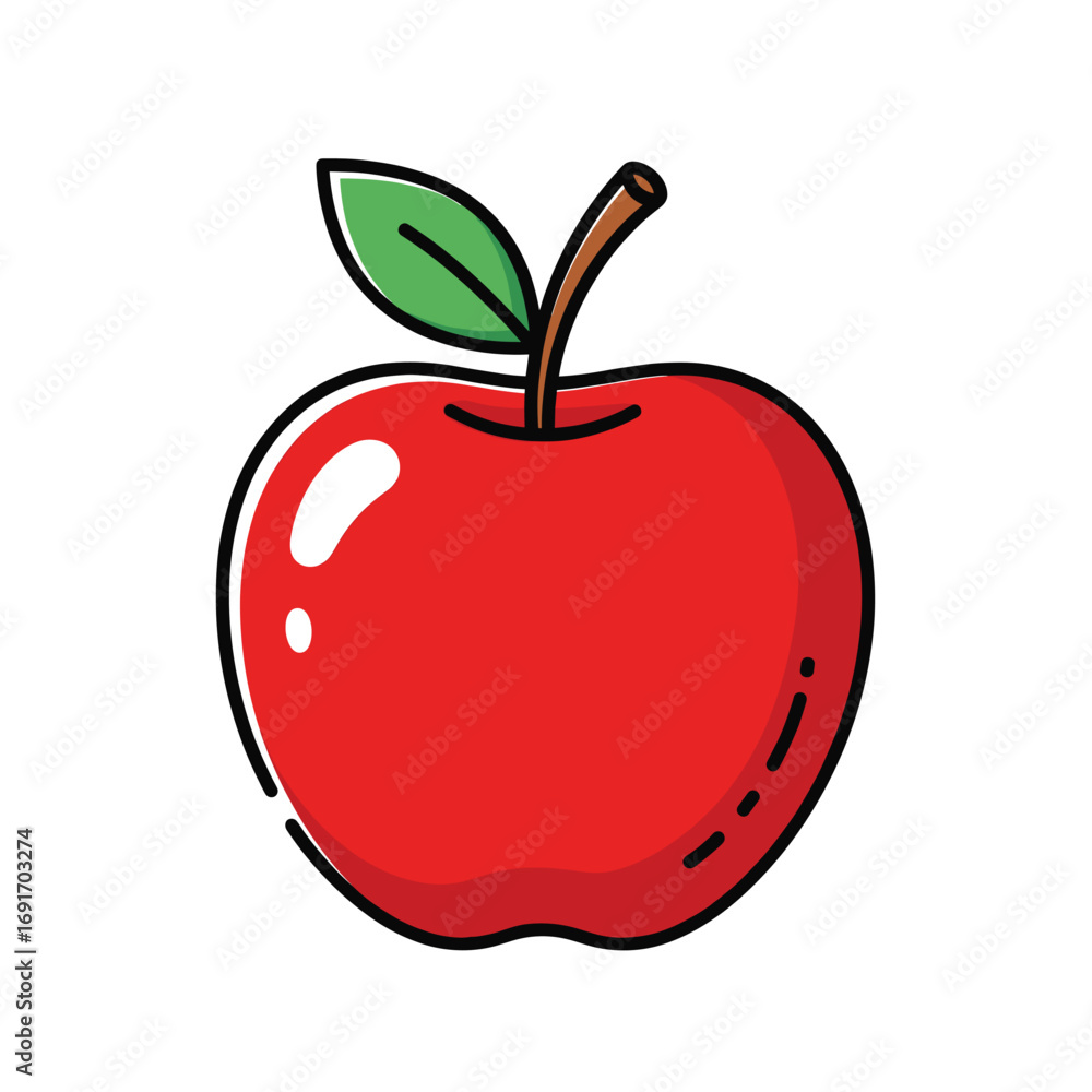 Fototapeta premium A simple cartoon illustration of a shiny red apple.