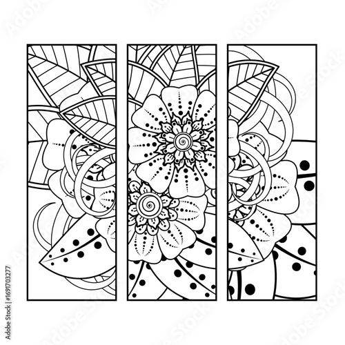 Mehndi flower pattern for Henna drawing and tattoo. Decoration in ethnic oriental  Indian style. Doodle ornament. Outline hand draw vector illustration.