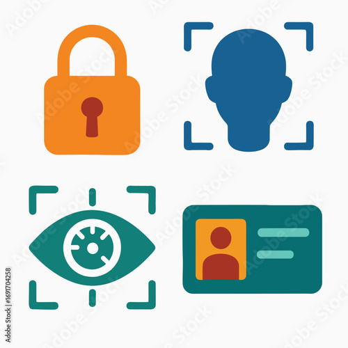 Vector icons for security biometric authentication and identification.
