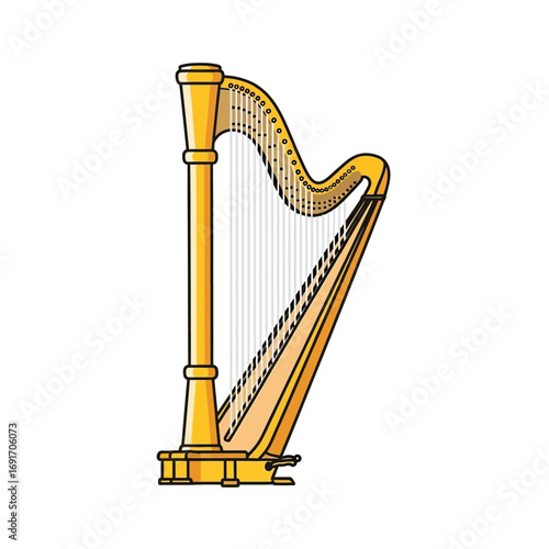 Golden Harp with Strings and Stand