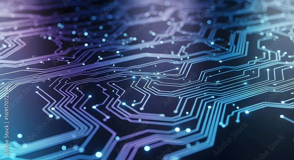 Obraz premium Futuristic Glowing Circuit Board Pattern with Digital Connections and Data Flow