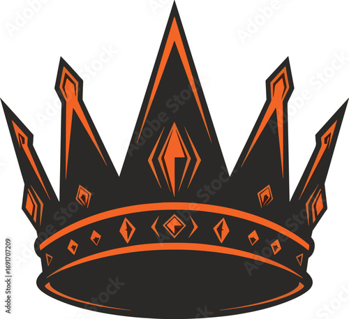 Sleek modern black and orange crown emblem symbolizing power achievement and royal status for branding logos and design projects