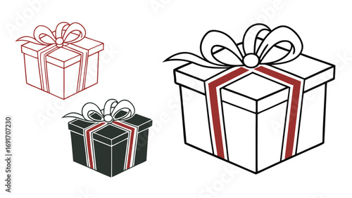 Gift box outline with ribbon present