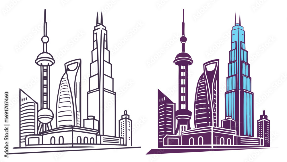 Fototapeta premium Futuristic City Skyline Silhouette skyscrapers modern architecture