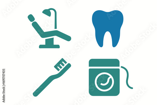 Dental care tools and tooth icons.