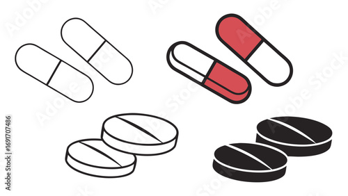 Pills and capsules outline medical health