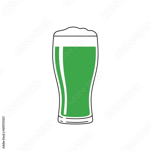 Green Beer in a Glass with Foam Head Illustration