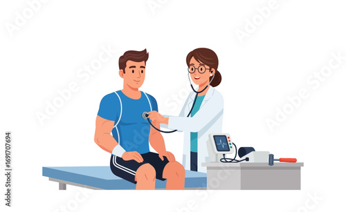 Doctor Listening to Patient's Heartbeat with Stethoscope in a Medical Consultation