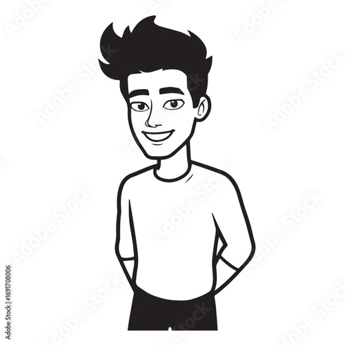 Handsome Man Black and White Illustration Vector Image Male Portrait Fashion Sketch Line Art Design	