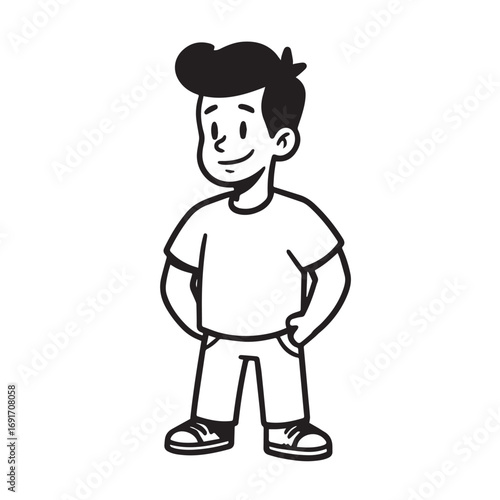 Handsome Man Black and White Illustration Vector Image Male Portrait Fashion Sketch Line Art Design	