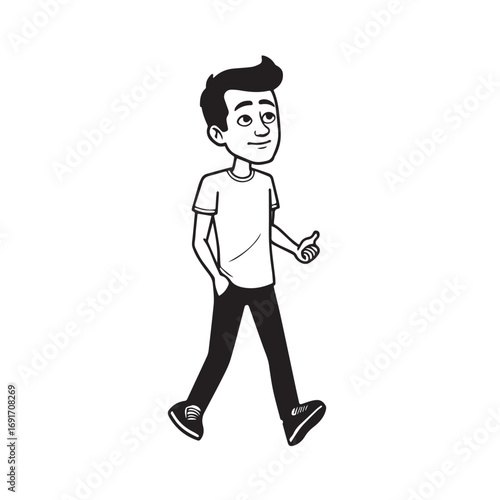 Handsome Man Black and White Illustration Vector Image Male Portrait Fashion Sketch Line Art Design	