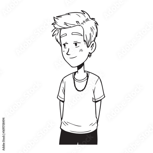 Handsome Man Black and White Illustration Vector Image Male Portrait Fashion Sketch Line Art Design	