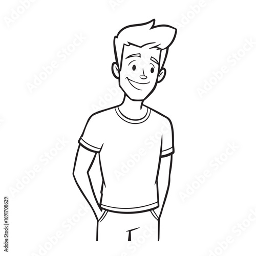 Handsome Man Black and White Illustration Vector Image Male Portrait Fashion Sketch Line Art Design	