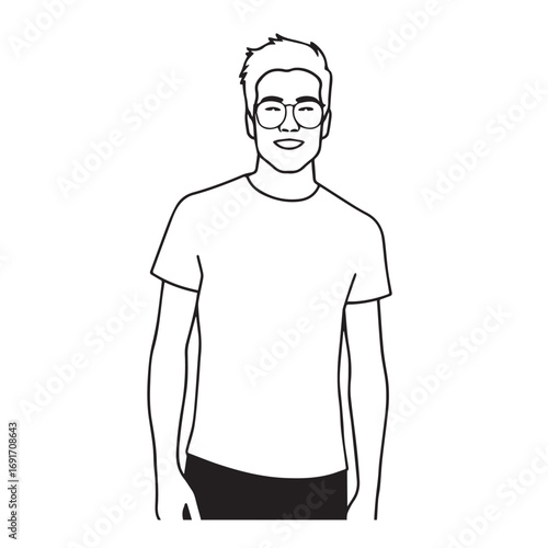 Handsome Man Black and White Illustration Vector Image Male Portrait Fashion Sketch Line Art Design	