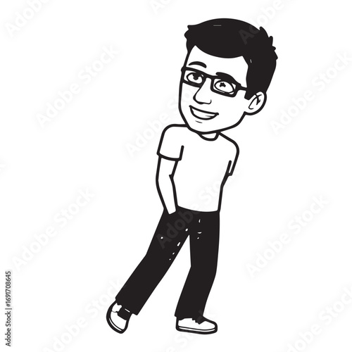 Handsome Man Black and White Illustration Vector Image Male Portrait Fashion Sketch Line Art Design	
