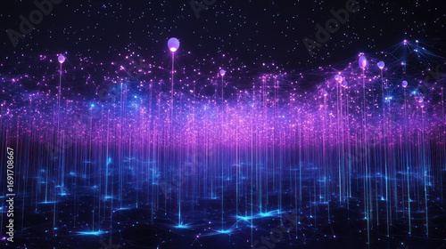 Abstract digital forest.  Futuristic network graphic.  Possible use Background for tech, science, or fantasy projects