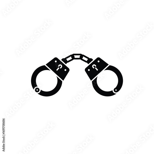 Minimalist handcuffs icon with chain links and keyholes. EPS 10.