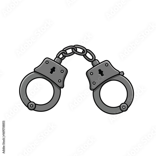 Minimalist handcuffs icon with chain links and keyholes. EPS 10.