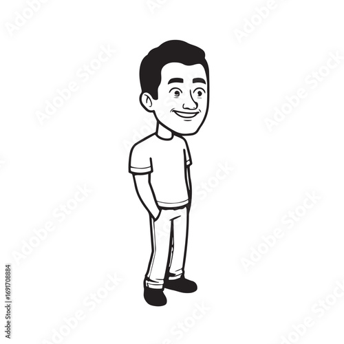 Handsome Man Black and White Illustration Vector Image Male Portrait Fashion Sketch Line Art Design	