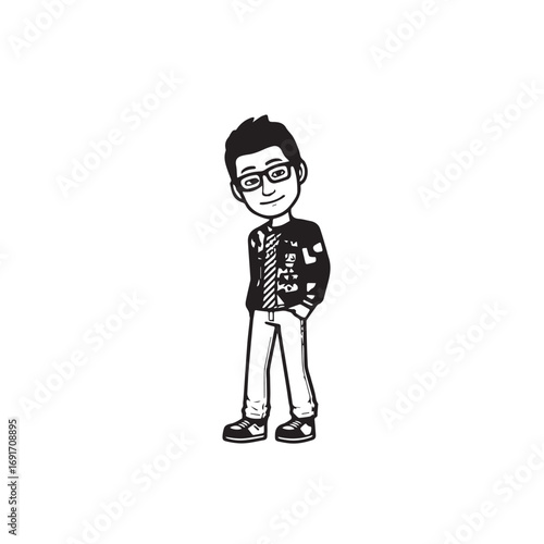 Handsome Man Black and White Illustration Vector Image Male Portrait Fashion Sketch Line Art Design	