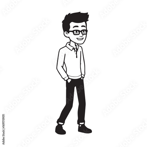 Handsome Man Black and White Illustration Vector Image Male Portrait Fashion Sketch Line Art Design	