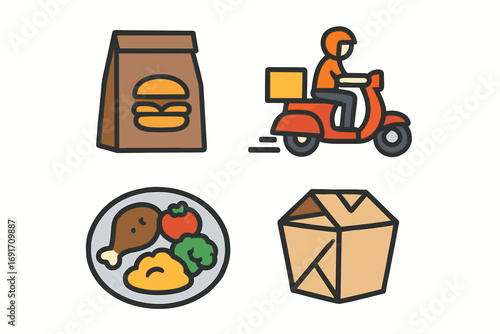 Food Delivery Icons Set.