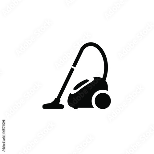 Minimalist vacuum cleaner icon with hose and nozzle on white background. EPS 10.