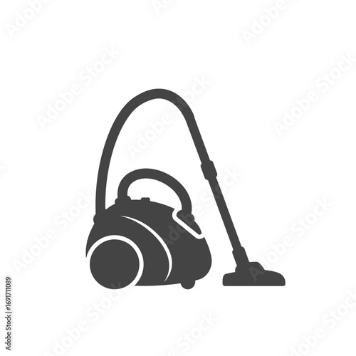 Minimalist vacuum cleaner icon with hose and nozzle on white background. EPS 10.