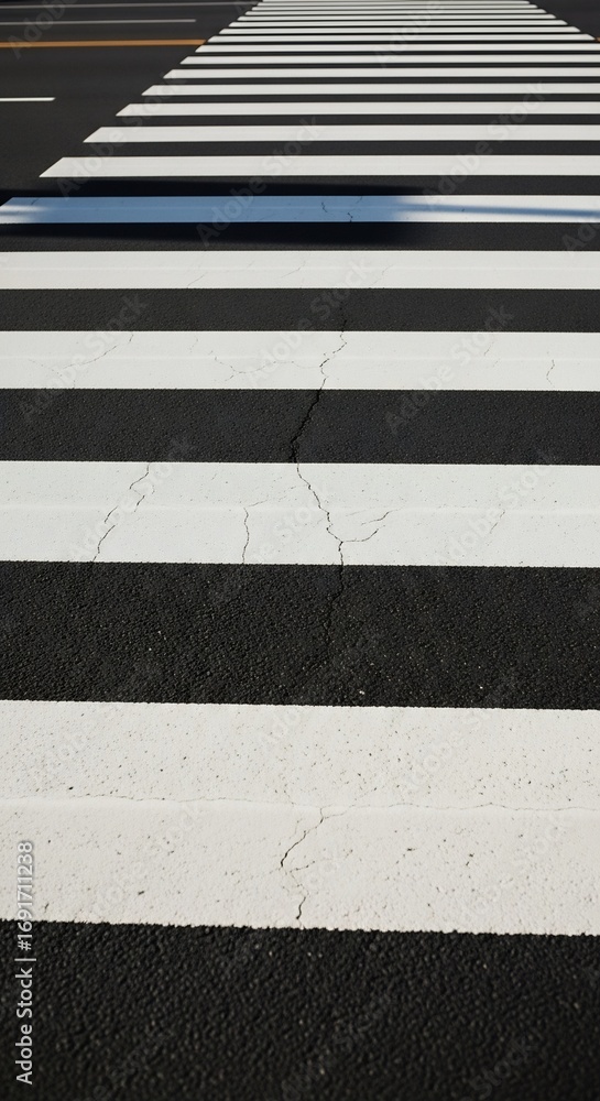 Fototapeta premium Crosswalk Pavement Lines White Black Road.