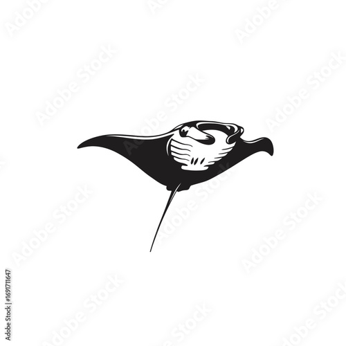 Minimalist manta ray silhouette with extended wings and long tail. EPS 10.