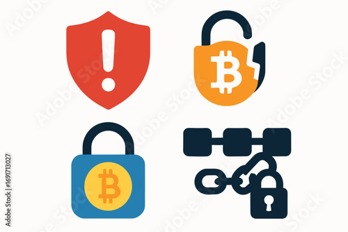 Digital Security and Cryptocurrency Protection Icons.