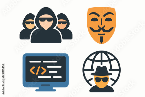 Cybersecurity and Hacking Icons Set.