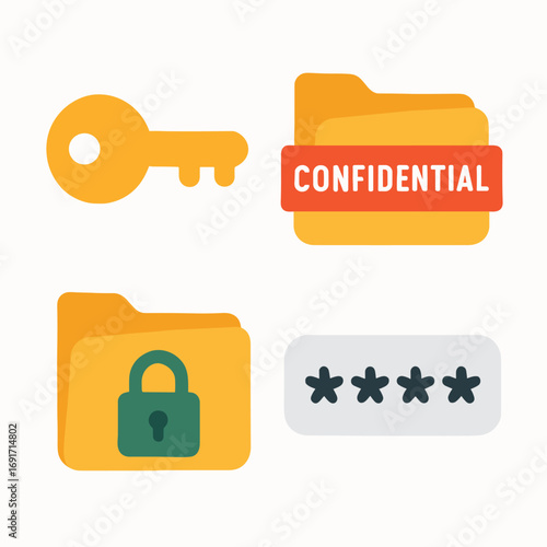 Security and Confidentiality Icons Representing Protection and Privacy.