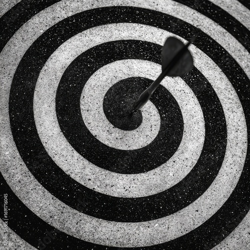 Precision Targeting with Dart in Center of Black and White Spiral