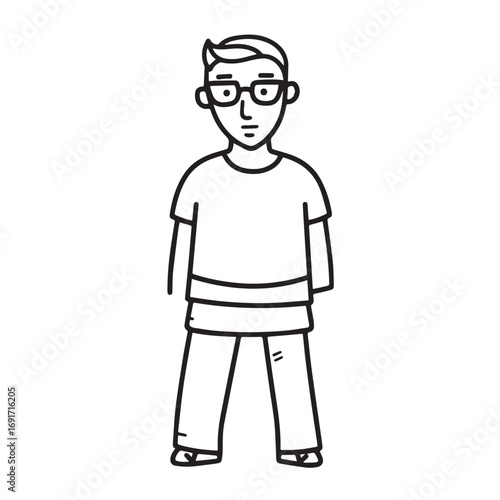Handsome Man Black and White Illustration Vector Image Male Portrait Fashion Sketch Line Art Design	