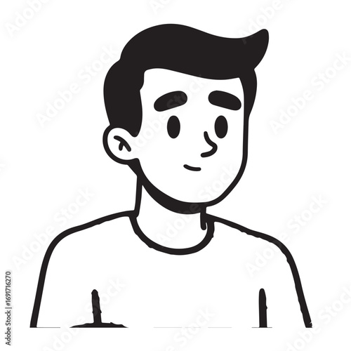 Handsome Man Black and White Illustration Vector Image Male Portrait Fashion Sketch Line Art Design	