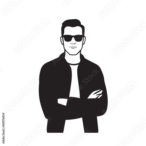 Handsome Man Black and White Illustration Vector Image Male Portrait Fashion Sketch Line Art Design	