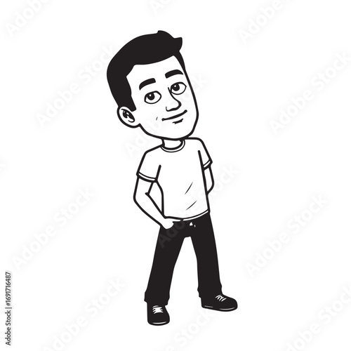 Handsome Man Black and White Illustration Vector Image Male Portrait Fashion Sketch Line Art Design	