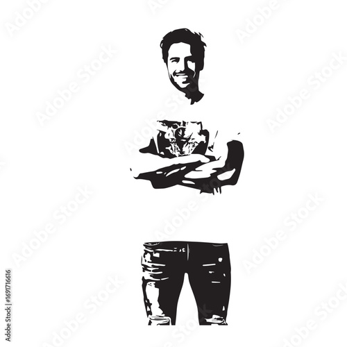Handsome Man Black and White Illustration Vector Image Male Portrait Fashion Sketch Line Art Design	