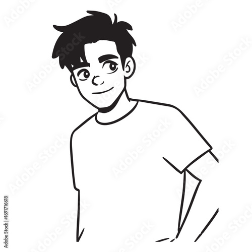 Handsome Man Black and White Illustration Vector Image Male Portrait Fashion Sketch Line Art Design	