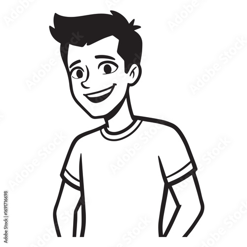 Handsome Man Black and White Illustration Vector Image Male Portrait Fashion Sketch Line Art Design	