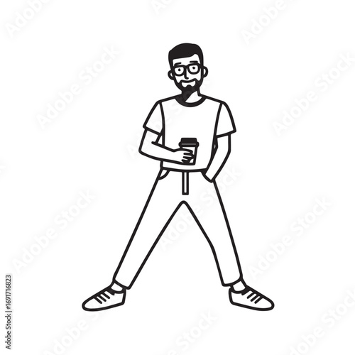 Handsome Man Black and White Illustration Vector Image Male Portrait Fashion Sketch Line Art Design	
