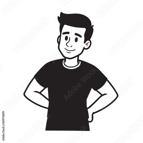 Handsome Man Black and White Illustration Vector Image Male Portrait Fashion Sketch Line Art Design	